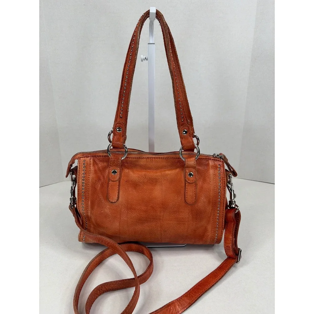 Old Trend Burnt Orange Leather Satchel Crossbody Shoulder Bag with Stud Details